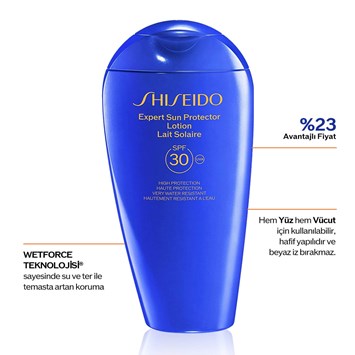 SHISEIDO - EXPERT SUN PROTECTOR LOTION SPF30 - %65 Cilt Bakımı İçerikli, Suya ve Isıya Dayanıklı Güneş Koruyucu Losyon